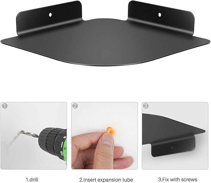 8" Floating Corner Shelf, Metal Corner Shelf Wall Mount for Wall Storage, for Smart Home, Speakers, Internet Router, Security Camera - for Bathroom, Kitchen, Bedroom, and Living Room (Black)-NeatNest