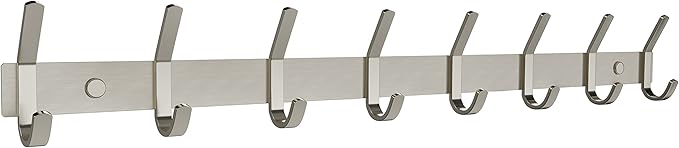 Coat Rack Wall Mount – Brushed Nickel 24 Inch Stainless Steel Hook Rail with 8 Heavy Duty Double Coat Hooks – Wall Mounted Coat Hanger for Entryway, Bathroom, Bedroom, Towel, Hat Organizer-NeatNest