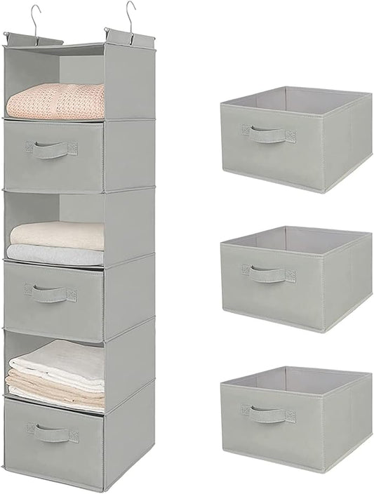MAX Houser 6 Tier Shelf Hanging Closet Organizer, Closet Hanging Shelf with 2 Sturdy Hooks for Storage, Foldable (Light Grey-D3)-NeatNest