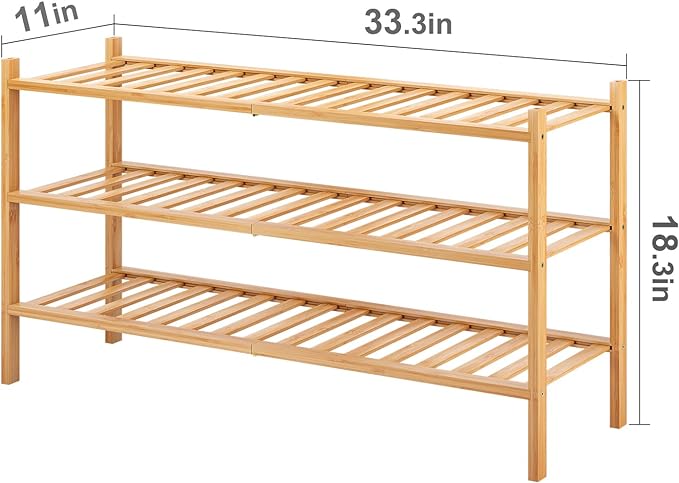 Long Shoe Rack, 3-Tier Bamboo Stackable Shoe Shelf Storage Organizer, Shoe Stand for Closet, Entryway and Hallway-NeatNest