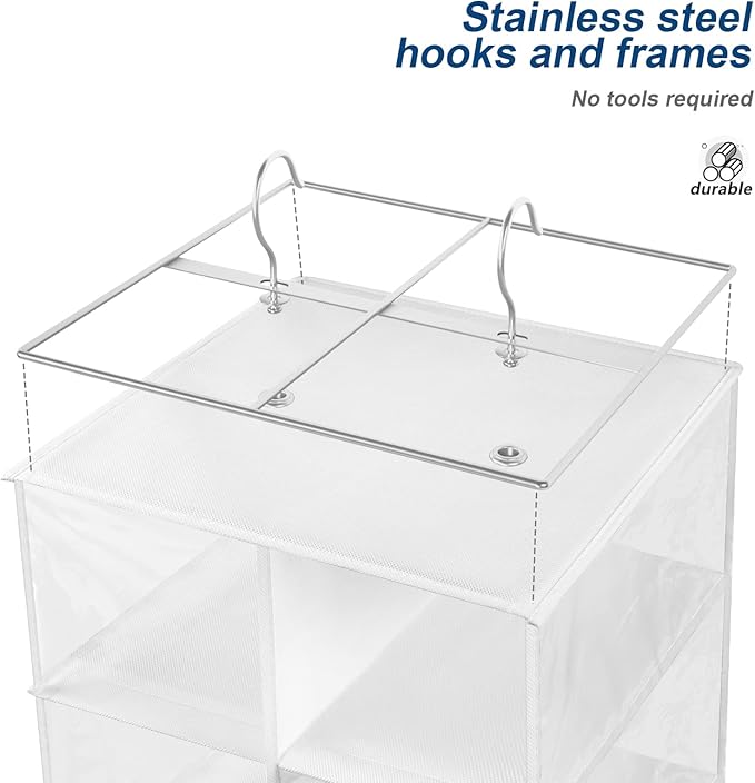 coastal rose Hanging Shoe Organizer for Closet, 20 Sections Hanging Closet Organizers and Storage Shelves, Space Saving Shoe Storage Rack Holder, Transparent White, 12''W×12''Dx 50''H-NeatNest