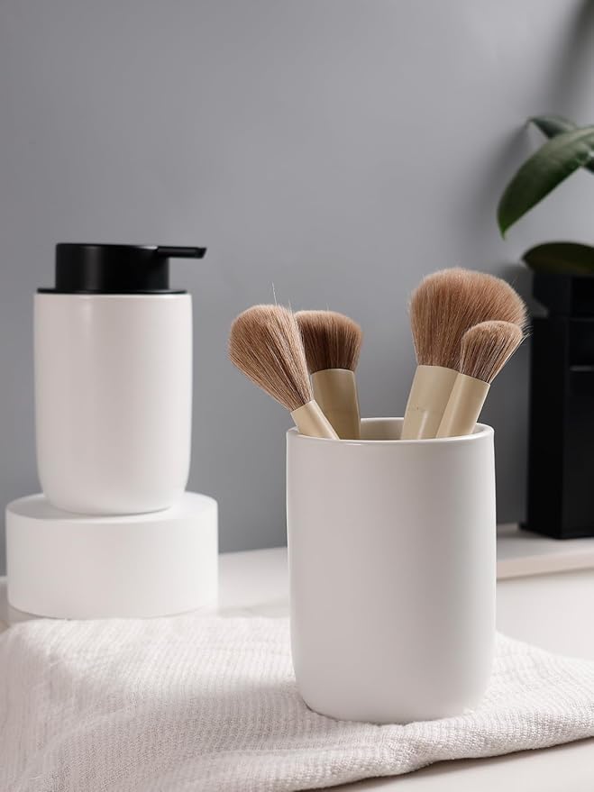 Bosilunlife Soap Dispenser and Toothbrush Holder Set - 11Oz Foam Soap Dispenser Pump Ceramic Bathroom Counter Soap Toothbrush Holder Set White Bathroom Accessories Set-NeatNest
