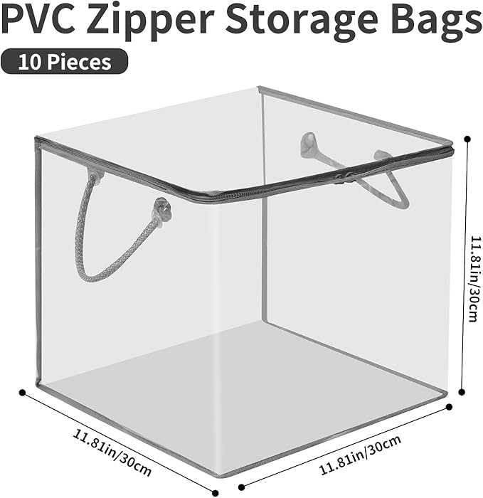 10 PCS Clear Zippered Storage Bags with Handles,Sweater Storage with Two-way Zipper,Foldable Closet Organizer Bed Sheet Organizer,Cube Plastic Organizer,Bag,Bin,for Clothes,Towel-GY-NeatNest
