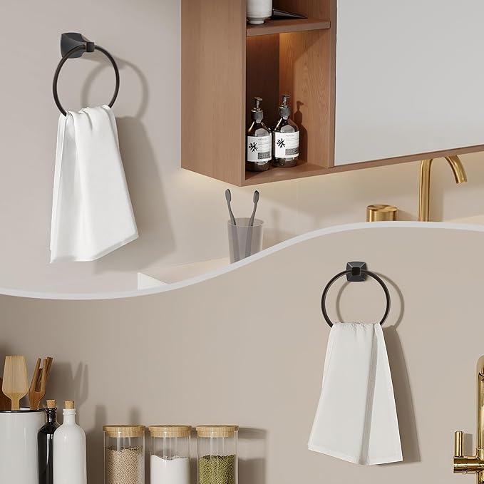 Hand Towel Holder for Bathroom Oil Rubbed Bronze Towel Ring Stainless Steel and Zinc Alloy Towel Hanger Wall Mount for Bath, Kitchen