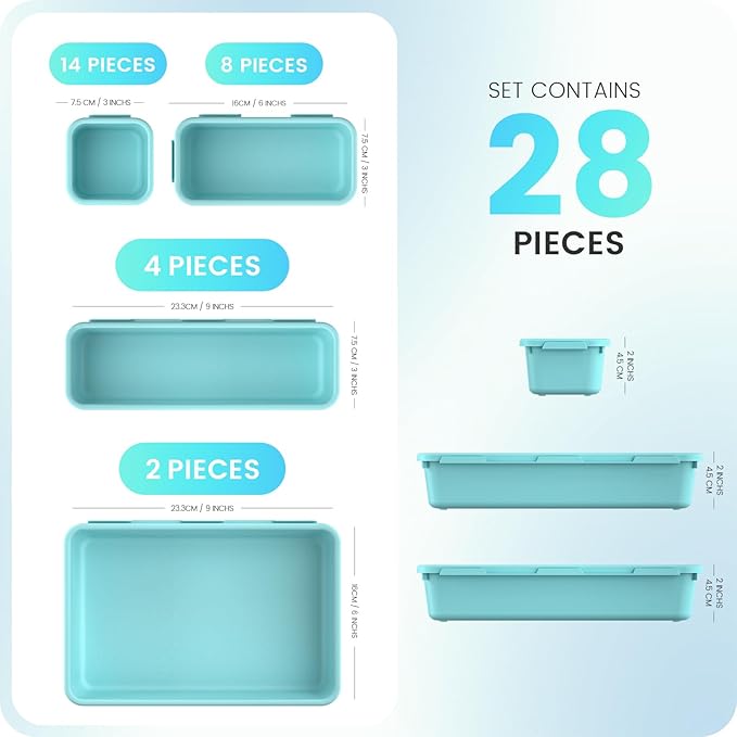 A-LuGei 【28PCS】 Drawer Organizer, Bathroom Organizers and Storage, Makeup organizer, Desk drawer organizer, Storage Bins for Kitchen Office Bedroom Vanity Jewelry Pantry Garage【Black】【4Size】-NeatNest