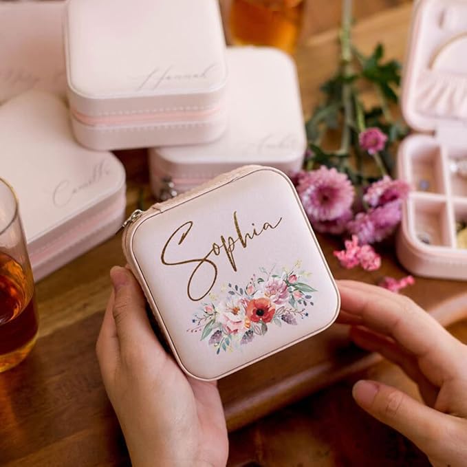 DayOfShe Bridesmaid Proposal Gifts Personalized Travel Jewelry Box-Leather Small Jewelry Organizer for Maid of Honor Gift for Bridesmaids-NeatNest