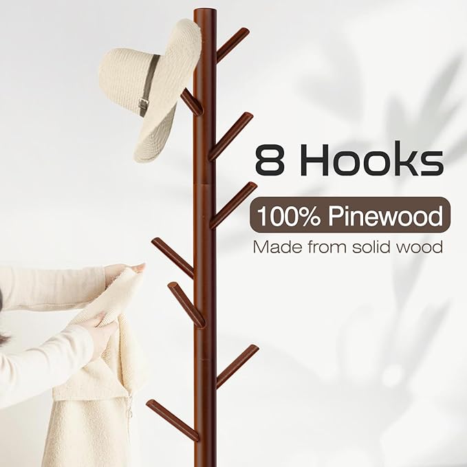 Coat Rack, Freestanding Coat Rack with 8 Hooks and 3 Adjustable Size Tree Coat Racks for Bedroom, Hallway, Entrance, Office, for Hats, Coats, Scarves, Handbags-NeatNest