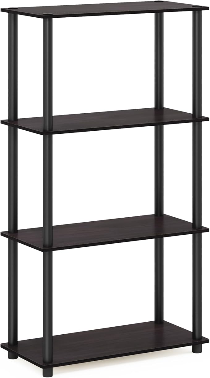Furinno Turn-N-Tube 4-Tier Multipurpose Shelf Display Rack, Round Tubes, Dark Walnut-NeatNest
