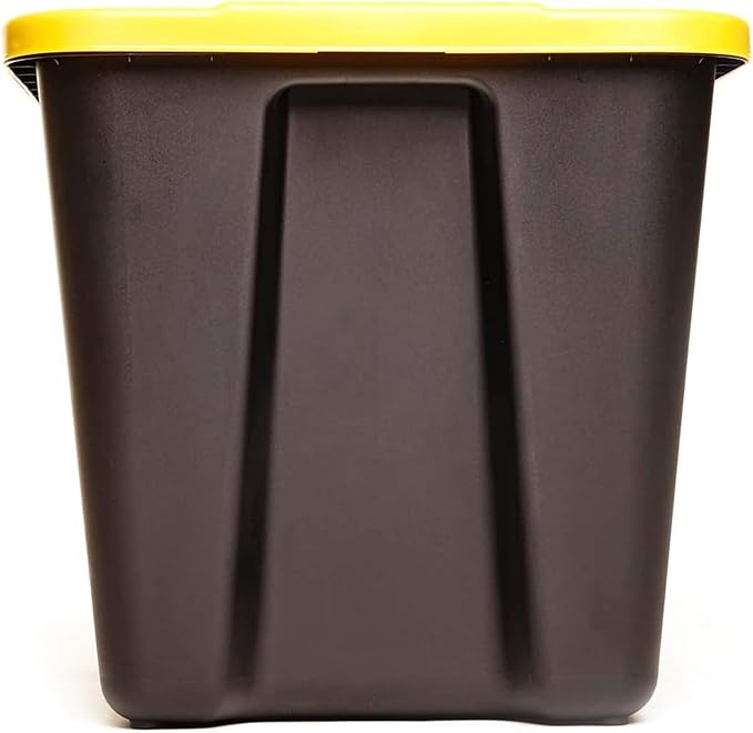 HOMZ 18 Gallon Durabilt Storage Bins, Pack of 4 Heavy Duty Plastic Containers, Secure Snap Lids, Break and Blemish Resistant, Stackable, Nestable, Organizing Totes, Black/Yellow