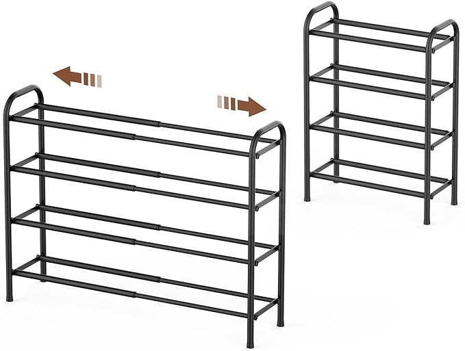 Gonfoam 4-Tier Expandable Shoe Rack,Adjustable Shoe Shelf Storage Organizer Heavy Duty Metal Free Standing Shoe Rack for Entryway Closet Doorway (Black)-NeatNest