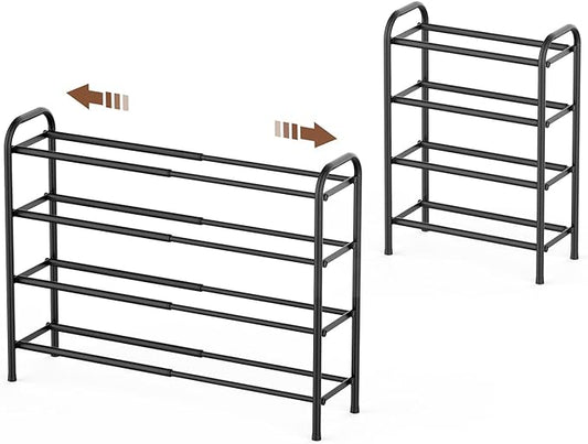 Gonfoam 4-Tier Expandable Shoe Rack,Adjustable Shoe Shelf Storage Organizer Heavy Duty Metal Free Standing Shoe Rack for Entryway Closet Doorway (Black)-NeatNest