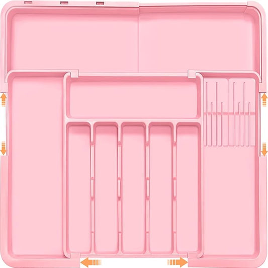 Homecor Silverware Organizer - Expandable Large Kitchen Drawer Organizer Utensil Organizer with 2 Knife Block Inserts, 22"x 19"Cutlery Tray with Drawer Dividers for Kitchen Flatware (Pink)-NeatNest