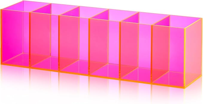 Jetec Acrylic Pen Holder 6 Compartments Makeup Brush Stationery Organizer Pencil Holder for Desk Accessories, Cosmetic Brushes, Dorm, Home, Bathroom, Kitchen, Office Supplies(Neon Pink)-NeatNest