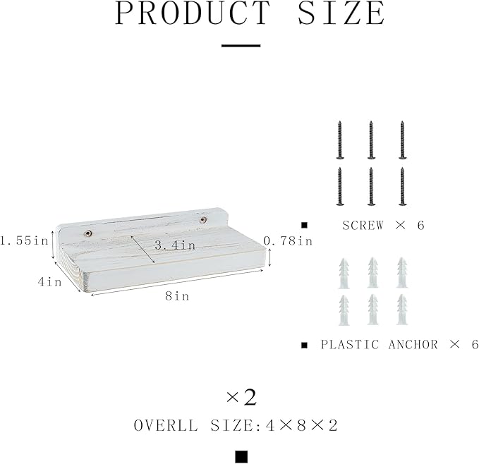 Freezing point Small Floating Shelves for Wall Set of 2 Natural Wood 8Inch Mini Wall Shelf Decor Plant Display Collectibles Mounted Kitchen Bathroom Bedroom Corner Decorative Storage Tiny Stand White-NeatNest