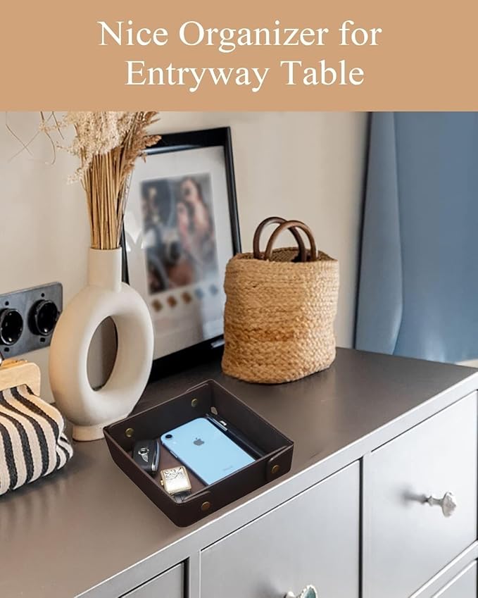 CASIRENA Father's Day Gifts Faux Leather Valet Tray Organizer for Men - Catch-All Tray for Entryway Table Key, Wallet, Watch, Coin Change, Phone, Dresser EDC Dump Jewelry, Bedside Nightstand Desk-top-NeatNest