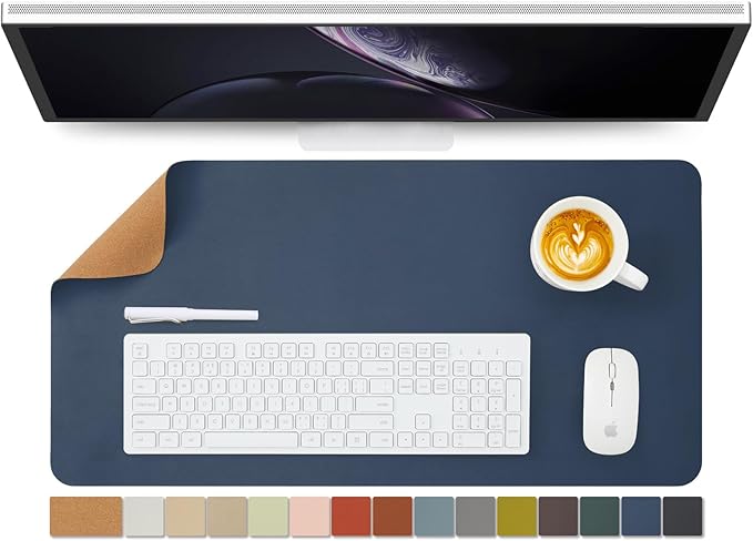 Cork Desk Mat - Dual-Sided Desk Pad for Office and Home - Desk Organization and Accessories - Ideal for Large Mouse Pad and Desk Mats on Top of Desks(Dark Blue,27.6"x 13.8")-NeatNest