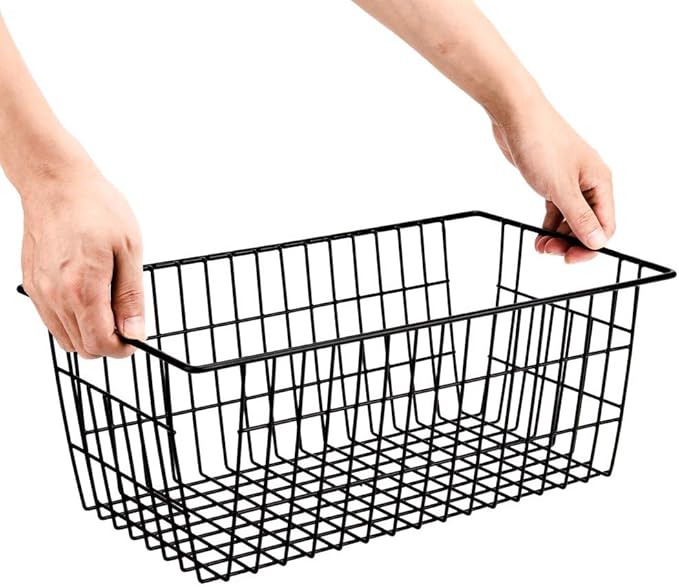 SANNO Wire Storage Baskets Freezer Baskets Farmhouse Organizer Storage Bins Large Organizer Bins for Storage, Office, Bathroom, Pantry Organization Storage Bins Rack with Handles 6 Pack