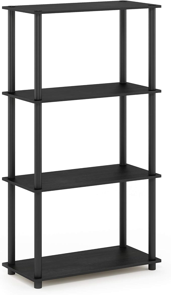 Furinno Turn-N-Tube 4-Tier Multipurpose Shelf Display Rack, Round Tubes, Americano/Black-NeatNest