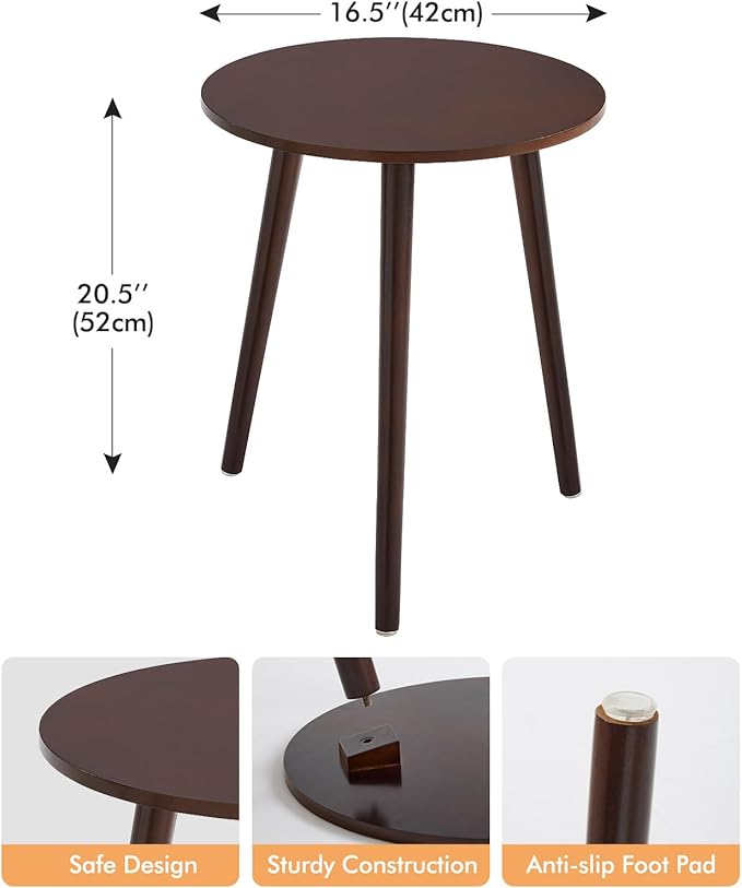 Apicizon Side Tables End Table Bedroom, Dark Brown Round Side Table Nightstand Bedside Table for Living Room, Nightstands Coffee Table with Brown Wood Legs-NeatNest