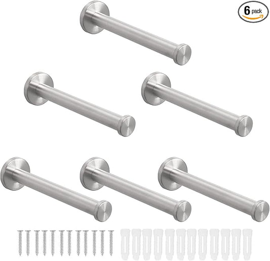 Bath Towel Hooks, 6 Pack Round Coat Hooks, Sturdy Wall Mounted Robe Hook, SUS 304 Stainless Steel Heavy Duty Clothes Hanger, Wall Hooks for Bathroom Bedroom Kitchen (6 in, Brushed)