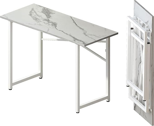 47 inch Folding Desk No Assembly Required, Writing Gaming Computer Camping Table, Home Office Desk, White Marble-NeatNest