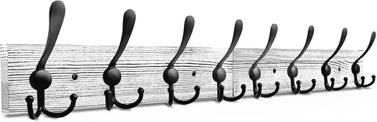 IBosins Wall Mounted Coat Rack, 31.4'' Long, Rustic Wood & Aluminum Coat Rack with 8 Black Tri-Hooks for Coat, Bag, Towel, Key, Hat, Umbrella-NeatNest