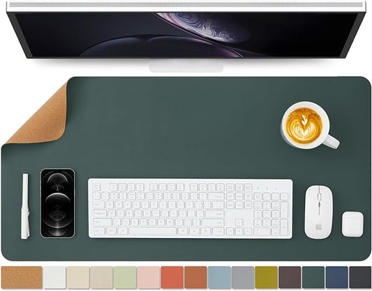 Cork Desk Mat - Dual-Sided Desk Pad for Office and Home - Desk Organization and Accessories - Ideal for Large Mouse Pad and Desk Mats on Top of Desks(Dark Green,80cmx 40cm)-NeatNest