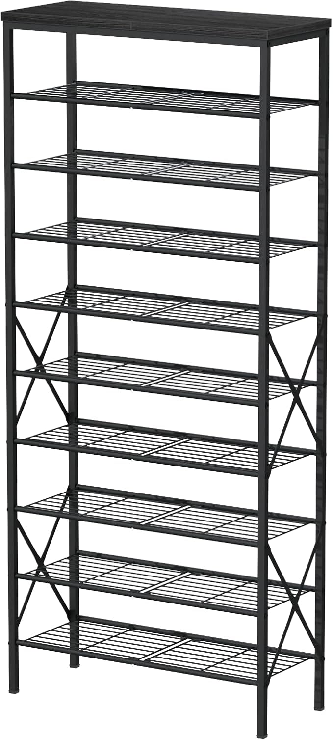 10 Tiers Shoe Storage Organizer, Large Capacity Shoe Shelf Holds 32 Pairs of Shoes,Black-NeatNest