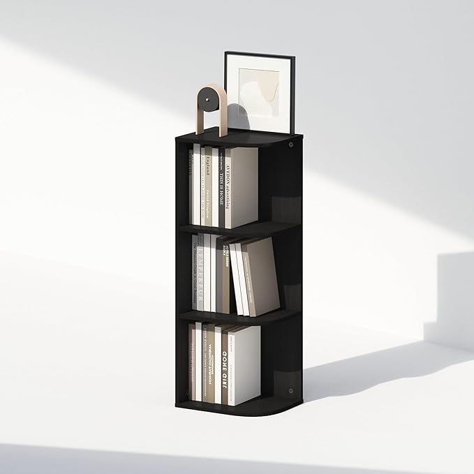 Furinno Reed 3-Tier Space Saving Corner Storage Display Shelf, Blackwood-NeatNest