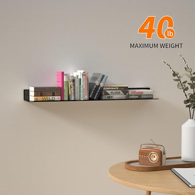 36 Inches Acrylic Long Wall Shelf Set of 2, Black Wall Mounted Acrylic Bathroom Storage Shelves Display Organizer, Floating Shelf for Bottle Oragnizer, Spice, Wine, Toys, Controller, Cup-NeatNest