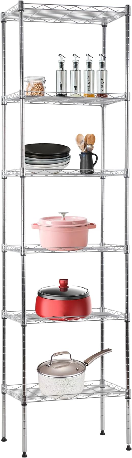 BestOffice Metal Garage Shelving 6 Tiers Garage Storage Shelves Heavy Duty 17”D x 12”W x 64”H Easy Assemble Wire Shelving NSF Certified Storage Shelves with Levling Feet for Home Garage Office, Chrome-NeatNest