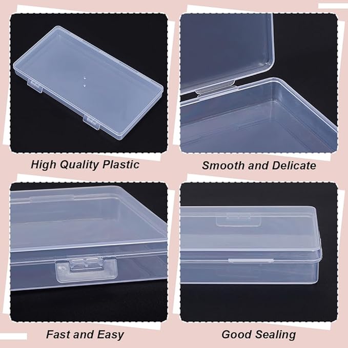 BENECREAT 5 Packs PP Plastic Bead Container Box, 6.5x3.2x0.6inch Rectangle Storage Organizer Box, Dustproof Case with Two Hinged Lid for Cards, Beads and Craft Supplies-NeatNest
