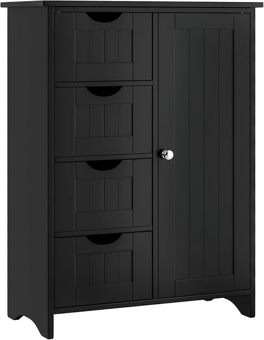 JUMMICO Bathroom Storage Cabinet, Floor Cabinet with 4 Drawers and 1 Adjustable Shelf, Storage Oragnizer for Living Room, Kitchen, Bathroom (Black)