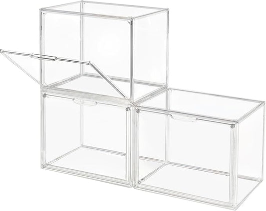 Clear Stackable Plastic Storage Bins with Magnetic Lid, Dustproof Book & Cosmetic Display Cases, Large Figures Collectibles Showcase, Shoe Box, Protection Organizer (Transparent, L-3 Pack)-NeatNest