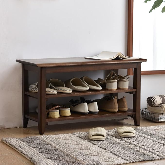 XKZG Storage Bench Wooden Shoe Rack Bench Rustic Solid Wood Entryway Bench (Brown,31.5")-NeatNest