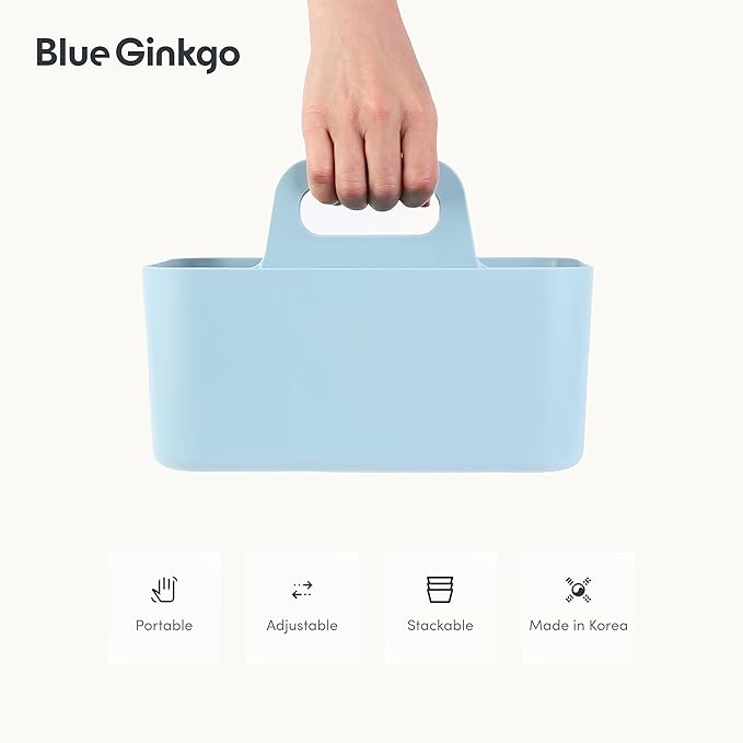 BLUE GINKGO Stackable Organizer Caddy – Korean-Made Portable Tote for Bathroom, Office, Crafts, or School Supplies (Rectangle, Blue)-NeatNest