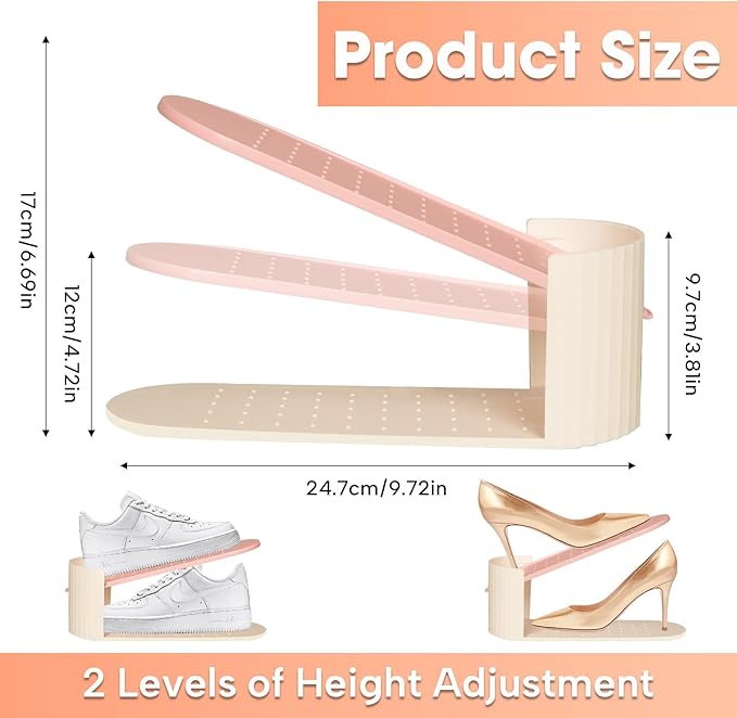 20 Pack Shoe Slot Organizer, Shoe Stacker Holders For A Pair Of Shoes, Adjustable Thickening Double Layer 50% Shoe Space Saver Rack Riser For Closet, White-NeatNest