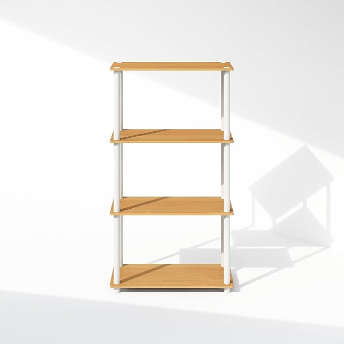 Furinno Turn-N-Tube 4-Tier Multipurpose Bookcase, Beech/White-NeatNest