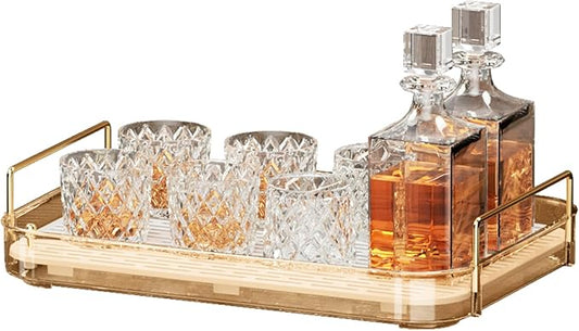 Seoneiro Whiskey Tray and Glass Cup Rack with Drain Board, Mug Holder and Coffee Cup Organizer for Kitchen and Bathroom Countertop