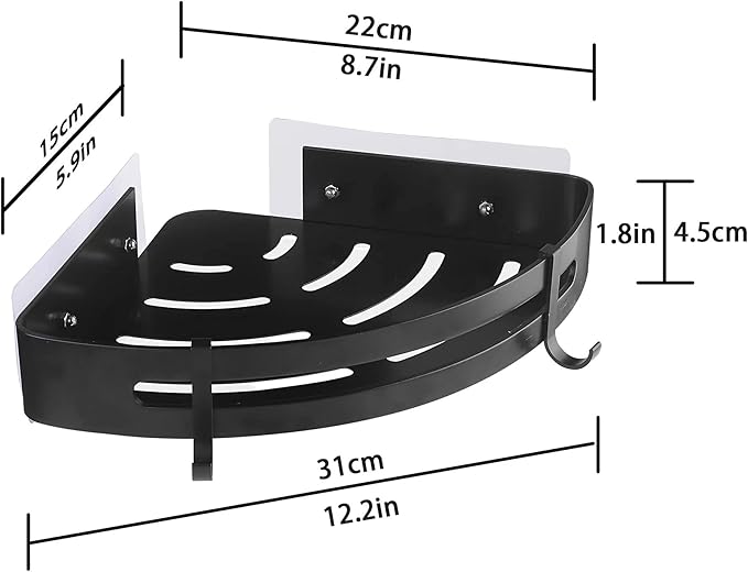 JASTT Corner Bathroom Shelf Black Wall Mounted Corner Shower Caddy Rustproof Basket Storage Bath Shelf Organizer Self Adhesive Sticker Kitchen Corner Shelves No Drill Toilet Aluminum Holder 2 Packs