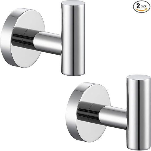 APLusee Polished Chrome Round Coat Hook 2 Pack, 304 Stainless Steel Bathroom Towel Hook, Wall Mounted