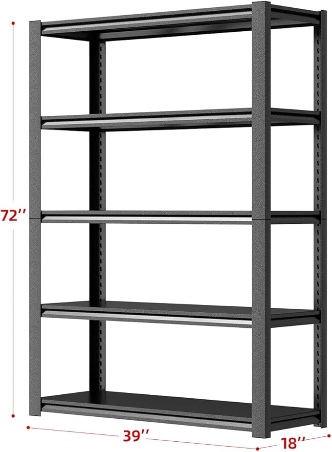39" W Garage Shelving,5-Tier Heavy Duty Shelving Unit,3000LBS Adjustable Metal Storage Shelves,Storage Rack Units for Industrie,Shed,Warehouse,Basement,Black,39" W x 18" D x 72" H-NeatNest