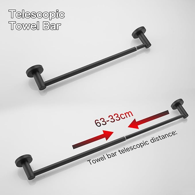 Adjustable Towel Racks Bathroom Towel Drying Rack Wall Mounted Expandable Towel bar 15.7-27.7 inches can be Extended Telescopic Towel bar (Black)