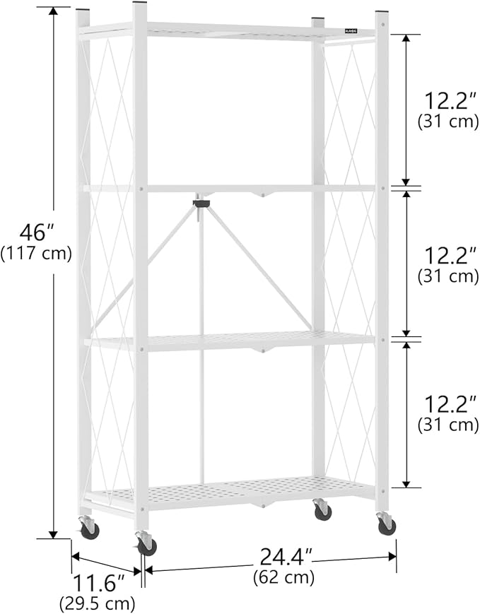 ALANNG Storage Shelves with Wheels, Bookshelf with Storage, No Assembly Metal Rack Cart for Kitchen, Office, Laundry, Garage (4 Tier, White)