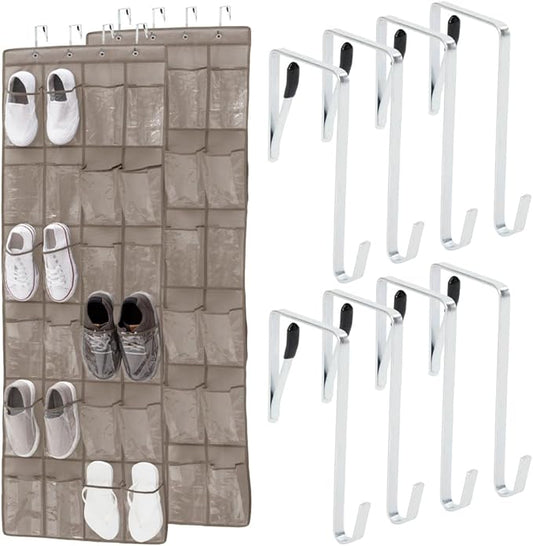 GORILLA GRIP Over the Door Shoe Organizer, 24 Large Breathable PVC Pockets, Space Saving Hanging Storage Holder, Closet Rack Hanger Holds Up to 40 lbs, Hangs on Closets for Shoes 2 Pack, Beige-NeatNest