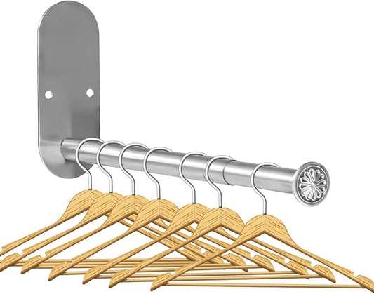 2-Section Stainless Steel Clothes Hanger Storage, Retractable Space Saving Clothes Hanger Storage Organizer, Wall Mount Clothes Rack Organizer, Adhesive or Drilling Installation(Length 13.7")-NeatNest