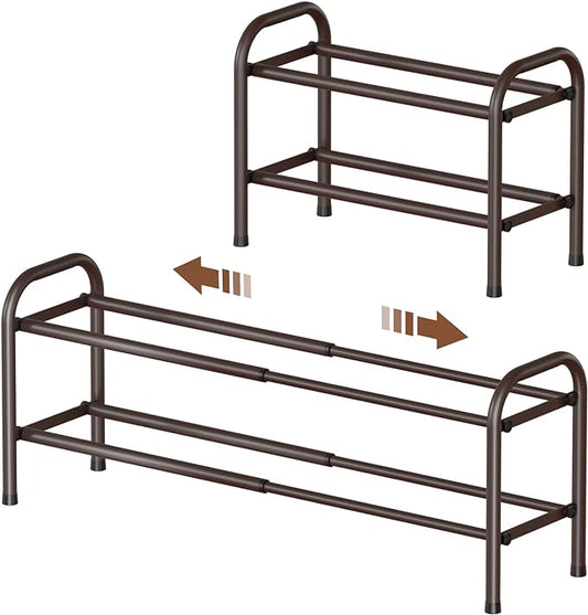Gonfoam 2-Tier Expandable Shoe Rack,Adjustable Shoe Shelf Storage Organizer Heavy Duty Metal Free Standing Shoe Rack for Entryway Closet Doorway (Bronze)-NeatNest
