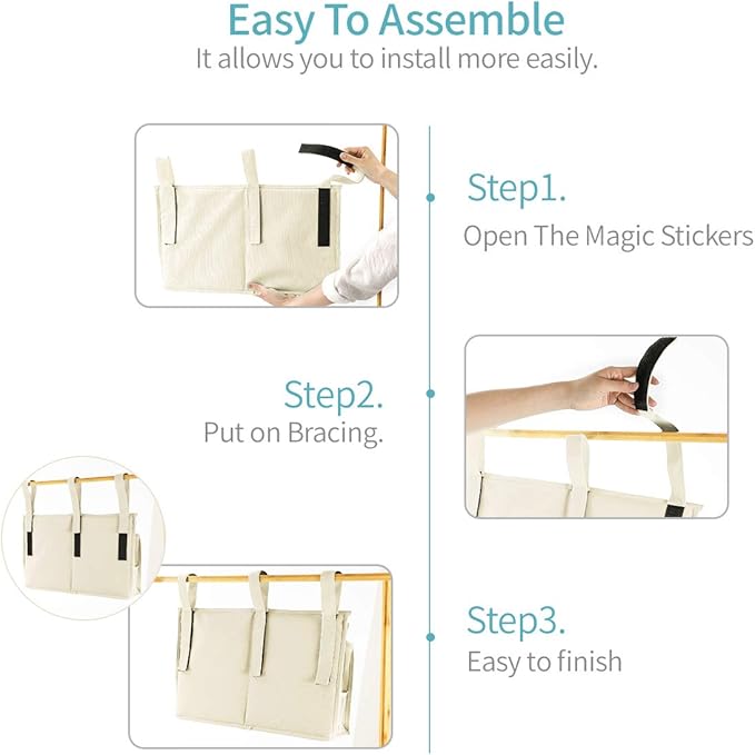 Bseash Bunk Bed Organizer, Bedside Caddy Hanging Bed Organizer Storage Bag 8 Pockets, for College Dorm Rooms Bed, Hospital Bed, Baby Bed Rails, 600D Oxford Cloth (Beige)-NeatNest