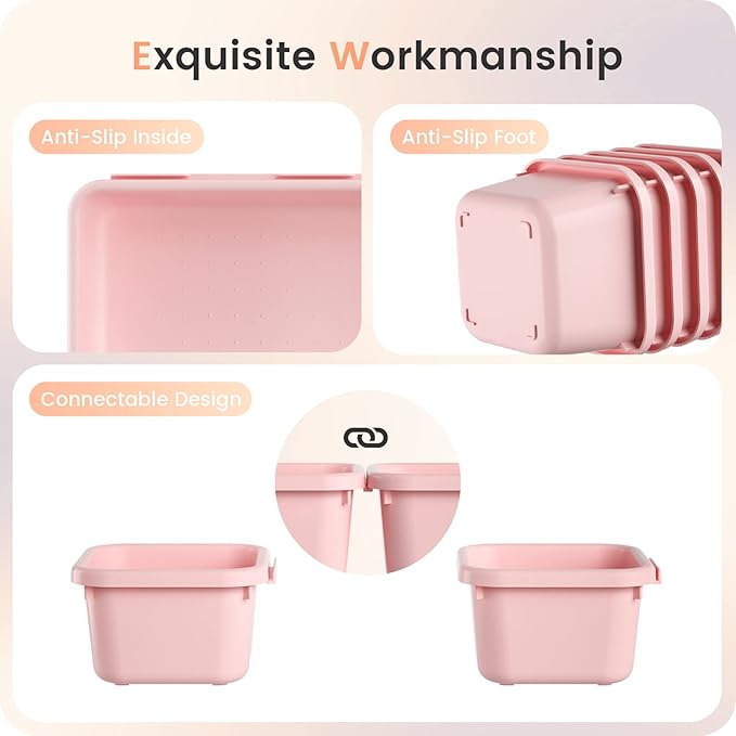 【𝟮𝟮𝗣𝗖𝗦】A-LUGEI Plastic Pink Desk Drawer Organizer, Bathroom Organizers and Storage, Makeup Organizer, Organization and Storage Bin Container for Vanity Office Utensils Gadget Tool Pantry Cosmetic-NeatNest