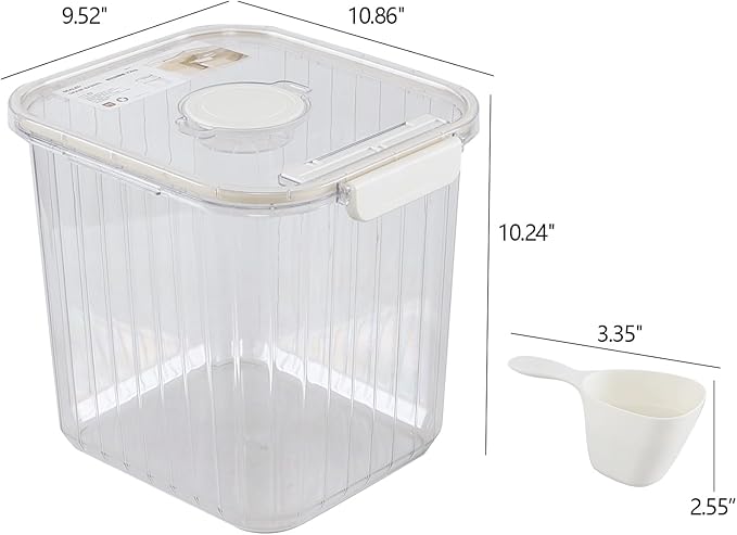 22 Lbs Large Plastic Food Storage Containers with Scoop, Airtight Pantry Dry Food Storage Containers with Lids, Clear